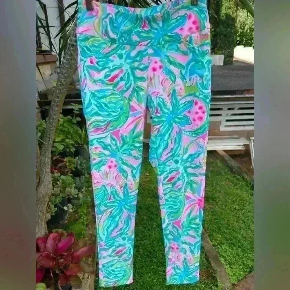 Lilly Pulitzer‎ Luxletec Pants Floral Resort Beach Gold Hot Pink Green Sri Lanka